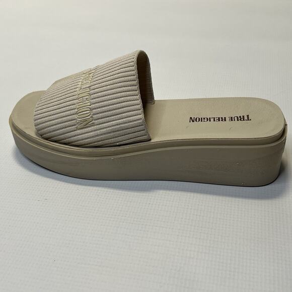 True Religion Platform Slide Sandals Jann Bone Off White FT21332 Womens Size 9 - Picture 2 of 10